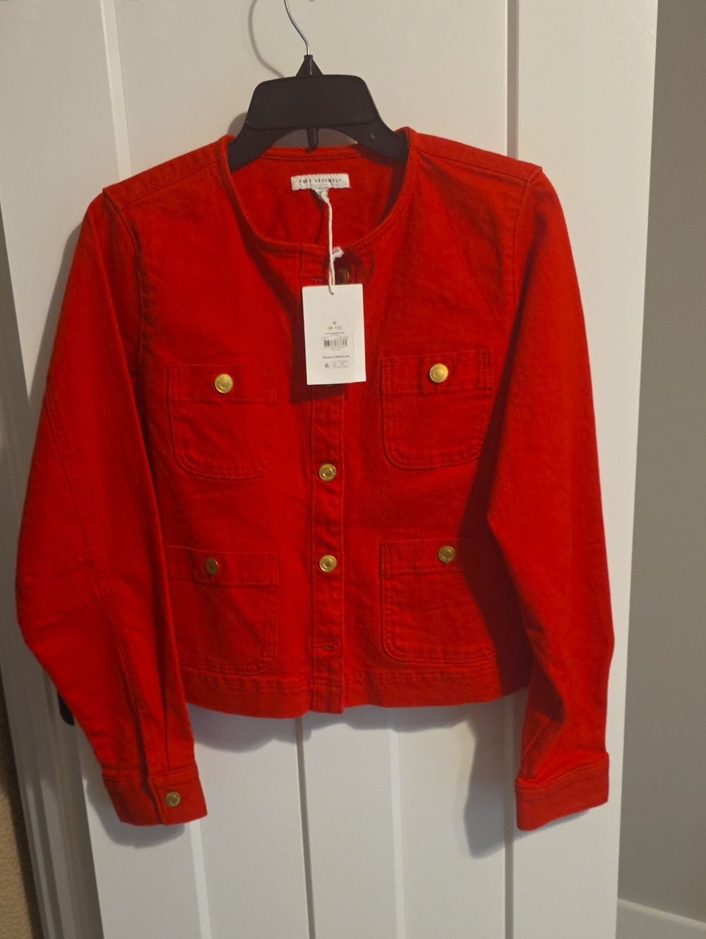 Red Women's Collarless Button-Front Jacket Size medium